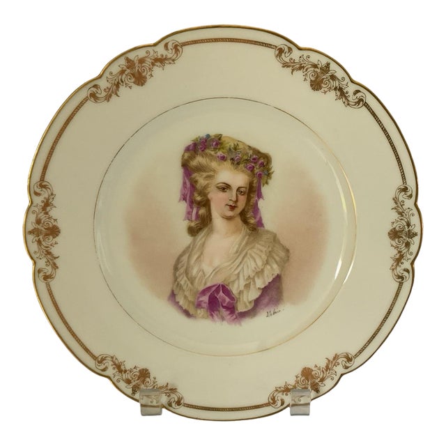 19thC Sèvres Marked Portrait Plate Madame De Lamballe Signed Debrie Made in France c.1890-1910 For Sale