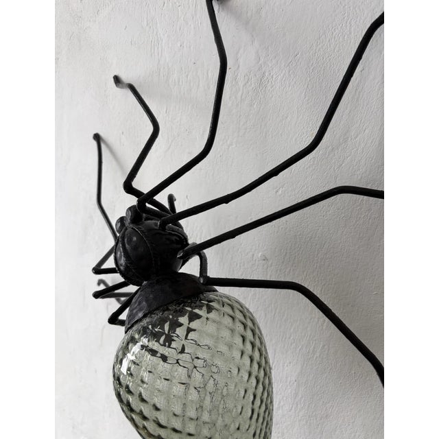 Green Midcentury Italian Brutalist Spider Detailed Rare Green Glass Body Sconce For Sale - Image 8 of 11