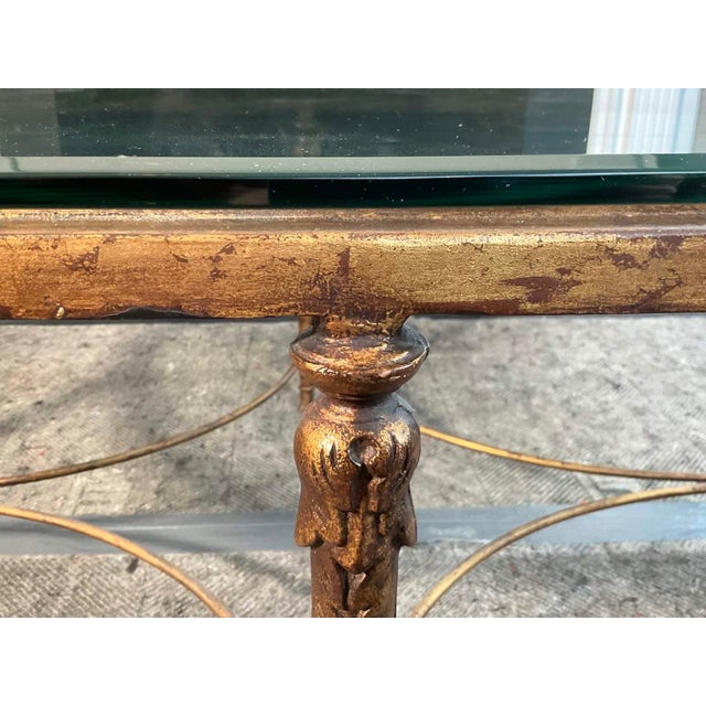 Late 20th Century Vintage Oval Gilded Iron and Glass Top Coffee Table Attributed to Minton-Spidell For Sale - Image 5 of 7