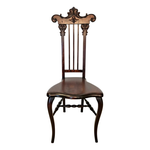 Antique Victorian High-Back Carved Wood Chair — Ornate Scrollwork & Cabriole Legs For Sale