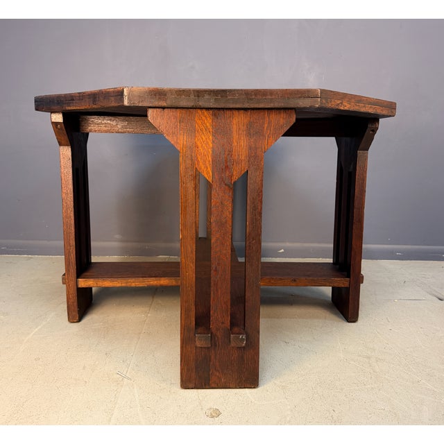 Brooks Mission Oak Octagonal Center Hall Table — Arts & Crafts Slat-Sided For Sale - Image 4 of 12