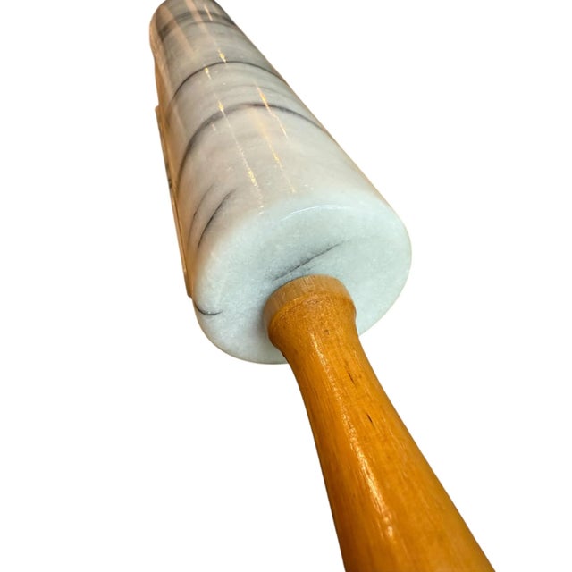 White Carrerra Marble Rolling Pin With Stand White Gray For Sale - Image 6 of 9