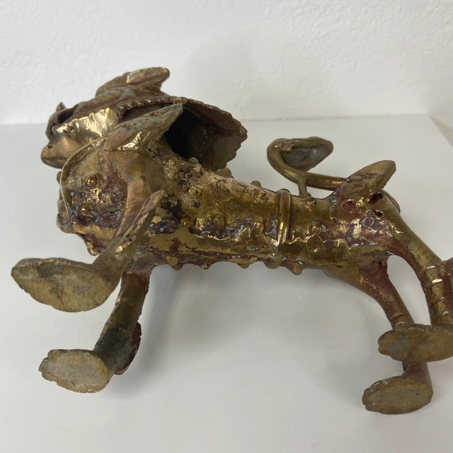 Mid 20th Century Mid-Century Tibetan Brass or Bronze Guardian Lion Foo Dog Sculpture For Sale - Image 5 of 10