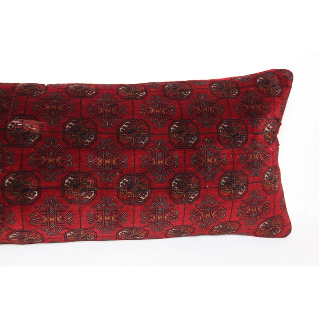 Vintage Turcoman Hand Knotted Wool Pillow – Decorative Sofa Throw Rug Pillow Cover -16'' X 46'' For Sale In Tampa - Image 6 of 10