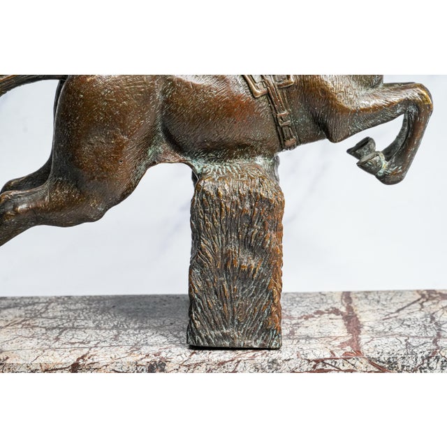 Finely Cast Vintage Bronze Jumping Horse Statue Sculpture Marble Base Equestrian For Sale In New York - Image 6 of 14