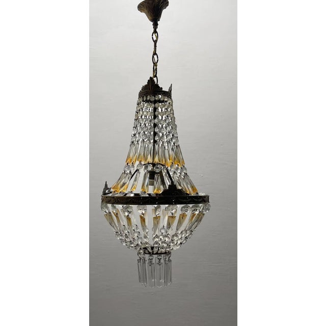 Vintage Bronze Crystal Basket Chandelier, 1960s For Sale - Image 3 of 12