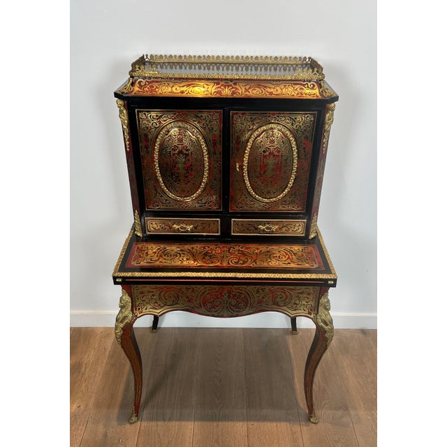 French Late 19th Century Bonheur du Jour desk, literally happiness of the day in Boulle marquetry For Sale - Image 3 of 12