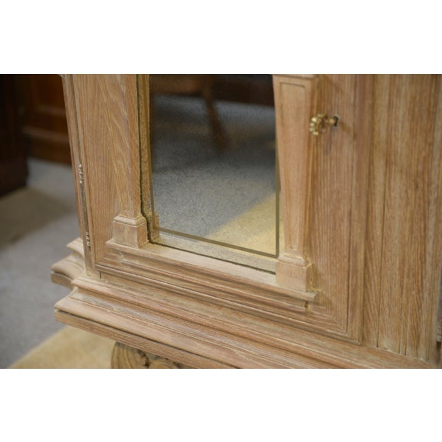 Large 4-Door Sideboard in Cerused Oak, Reverse-Painted Mirror and Leather, 1950s For Sale - Image 12 of 16