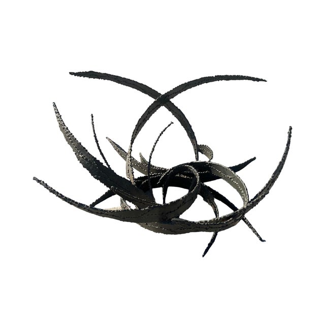 Daniel Gluck Vintage Mid Century Modern Daniel Gluck Brutalist Bronze Twisted Glass Circle Coffee Table 1960s Sculpture Sculptural For Sale - Image 4 of 12