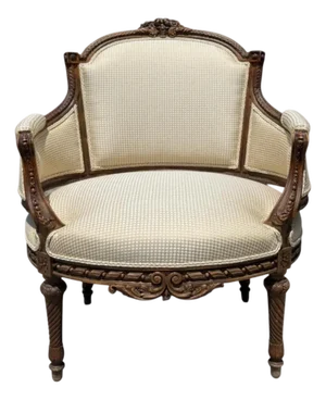 Antique French Provincial Louis XVI Petite Bergere Fruitwood Arm Chair 1 of 2