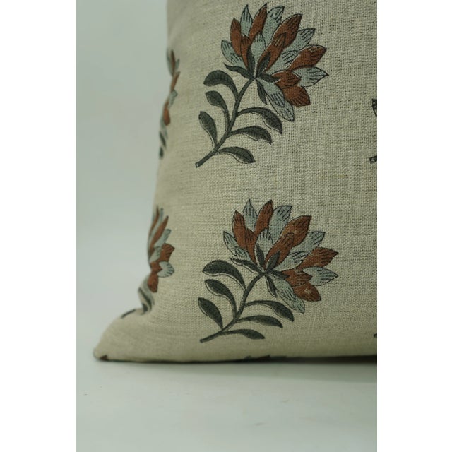 Block Printed Pillow Cover in Thick Linen for Sofa Couch or Bed 14x20 Inch- Summer Flower For Sale - Image 4 of 5