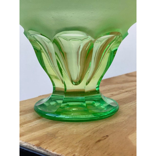 Art Deco Vintage Vibrant Green Uranium Cut Glass Centerpiece Vase, Circa 1930s For Sale - Image 3 of 9