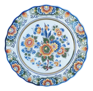 Large Mid-Century Dutch Hand-Painted Polychrome Delft Ceramic Wall Plate, Holland, 1950s