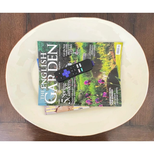 Farmhouse Vintage Large 19.5" W Cream Modern Decorative Pottery Bowl for Entry or Coffee Table For Sale - Image 3 of 8