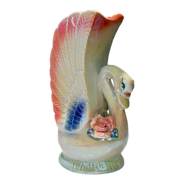Vintage Lusterware Swan Shaped Vase For Sale