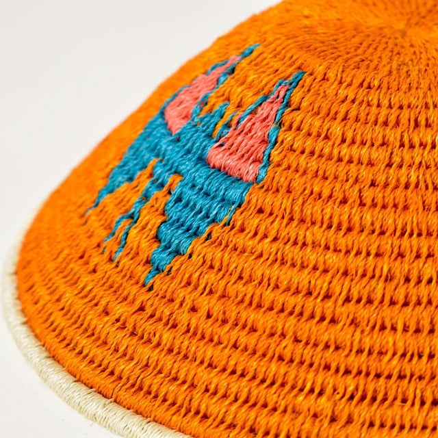 Textile Early 20th Century Sisal Handwoven Orange Teal Butterfly Basket Eswatini 9inch For Sale - Image 7 of 7