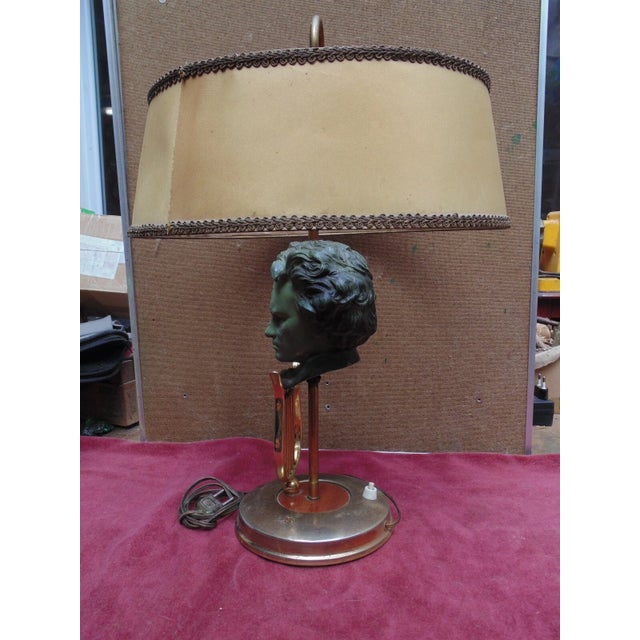 1940's French Regency Large Bronze Bust of Beethoven W/ Lyre Bouillote Table Lamp For Sale In Miami - Image 6 of 12