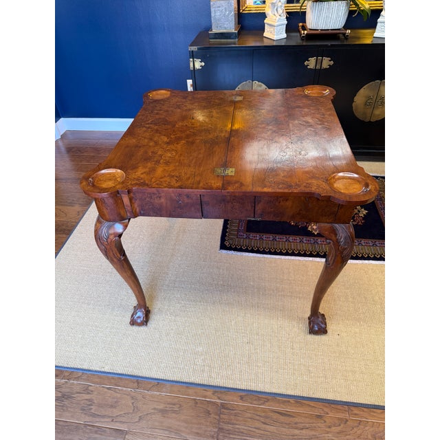 Antique Game Table/Flip Top Wall Table Burlwood For Sale In Orlando - Image 6 of 12