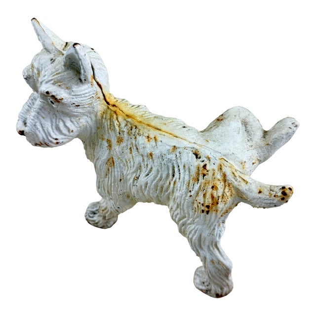 'Naughty Scottie' Vintage White Scottish Terrier Cast Iron Doorstop For Sale