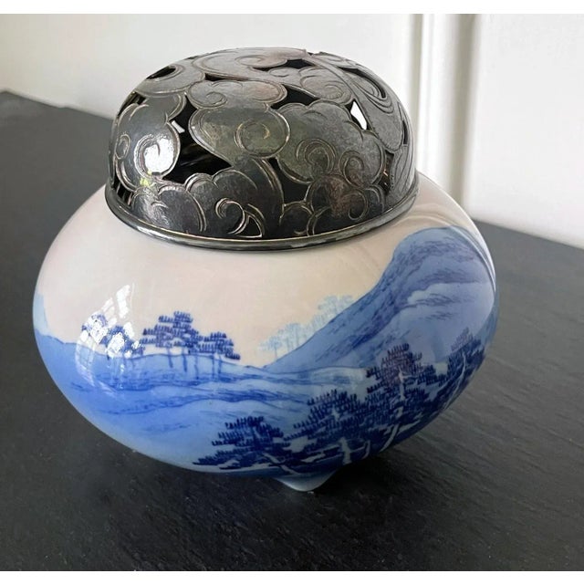 Metal Early 20th Century Makuzu Kozan Japanese Meiji Period Glazed Ceramic and Silver Koro Incense Burner For Sale - Image 7 of 13