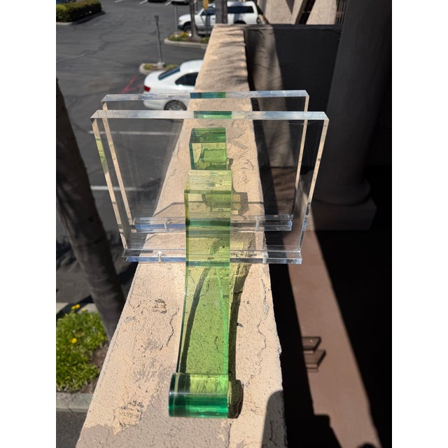 Contemporary Made Goods Style Sculptural Lucite Bookends Green Acrylic Ribbon Modern Decor For Sale - Image 3 of 5