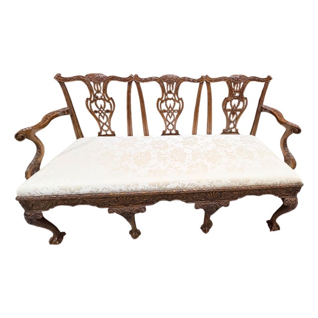Antique George III Mahogany Triple Chair Back Sofa Settee For Sale