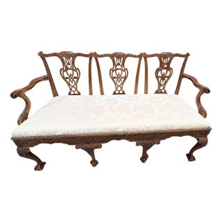 Antique, Mahogany, Chippendale Triple Back Sofa Settee For Sale