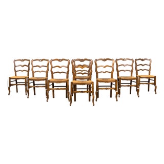 19th Century French Provincial Ladder Back Maple Dining Chairs W/ Rust Seats - Set of 8 For Sale