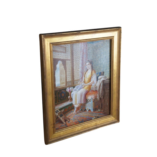Realism Late 20th Century Dreaminess After Dorofield Hardy Orientalist Ottoman Style Oil Painting Framed For Sale - Image 3 of 13