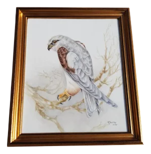 Hand Painted Panel with Grey Hawk on Ceramic
