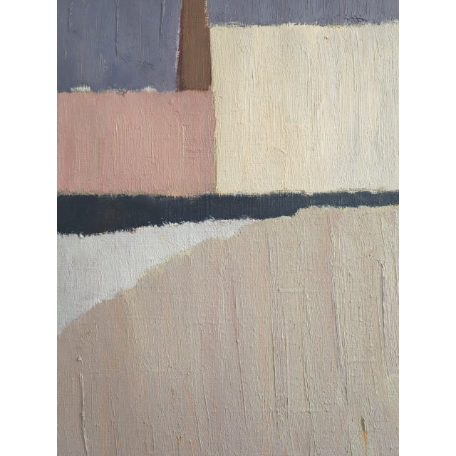 Mid-Century Modern 'Pastel Settlement' Swedish Abstract Landscape Oil Painting, Framed For Sale - Image 9 of 11