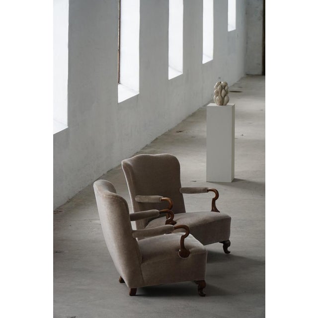1920s Antique Danish Armchairs in Velvet, 1920s, Set of 2 For Sale - Image 5 of 18
