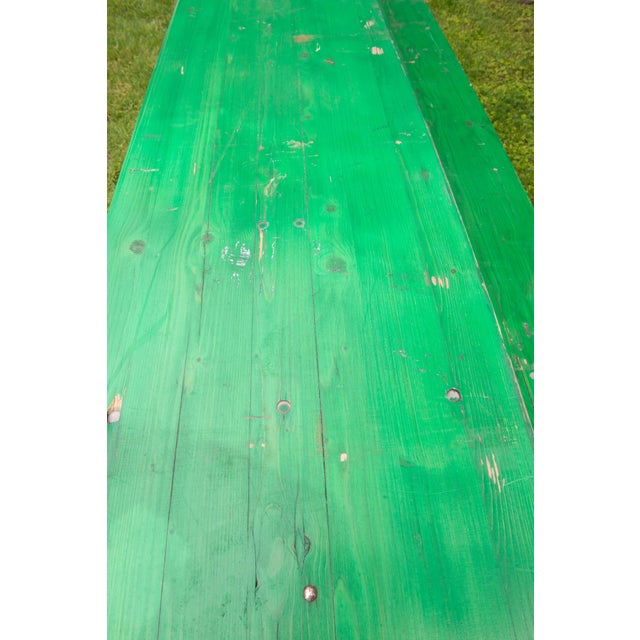 Contemporary 1970s German Beer Garden Folding Table and Benches, Green Wood For Sale - Image 3 of 13