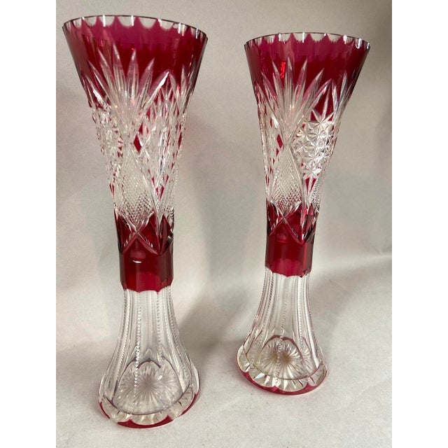 Early 20thC Bohemian Red Cut Crystal Vases - Pair For Sale - Image 10 of 10