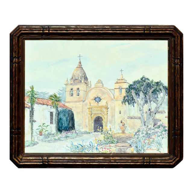 Carmel Mission Watercolor Landscape by Deanna DeChauron For Sale