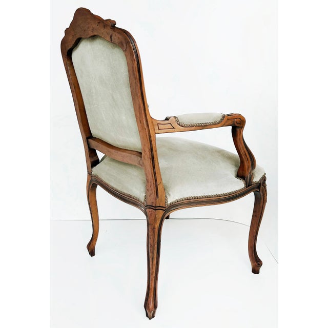 Italian Late 20th Century Italian Chateau d'Ax Carved Armchairs in Suede With Brass NailHeads, Pair For Sale - Image 3 of 16