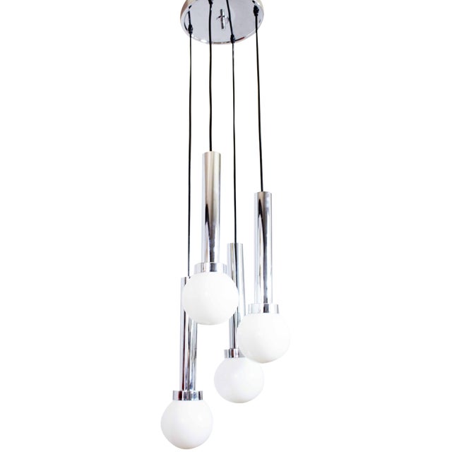 Suspension Light in Chromed Metal and Opaline Glass, Italy, 1970s For Sale