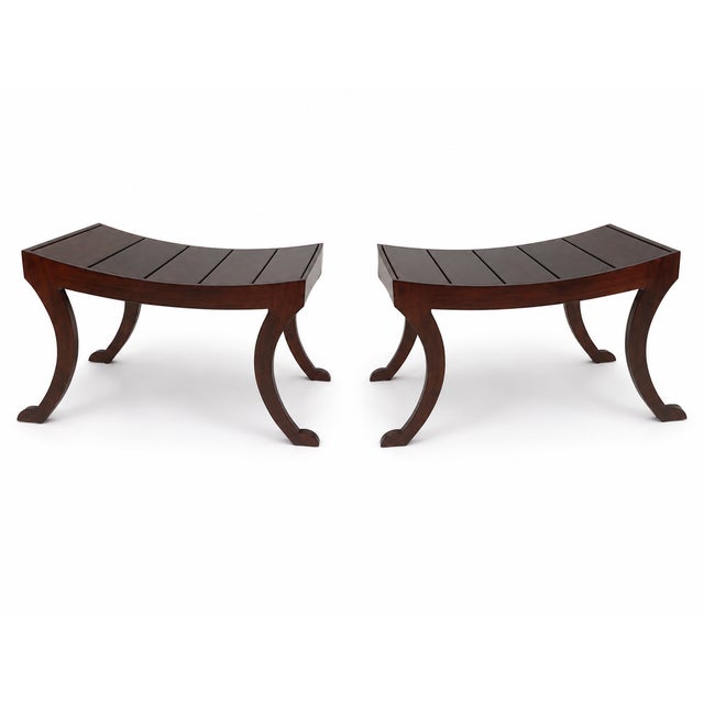 Mid century style Klismos benches. Benches are unique and in excellent condition condition. Made of alder, solid, finish...