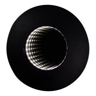Late 20th Century Modern to Postmodern Infinity Vortex Wall Mirror Round Black Laminate Frame For Sale