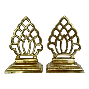 1960s Hollywood Regency Reticulated Solid Brass Pineapple/Artichoke Bookends- a Pair