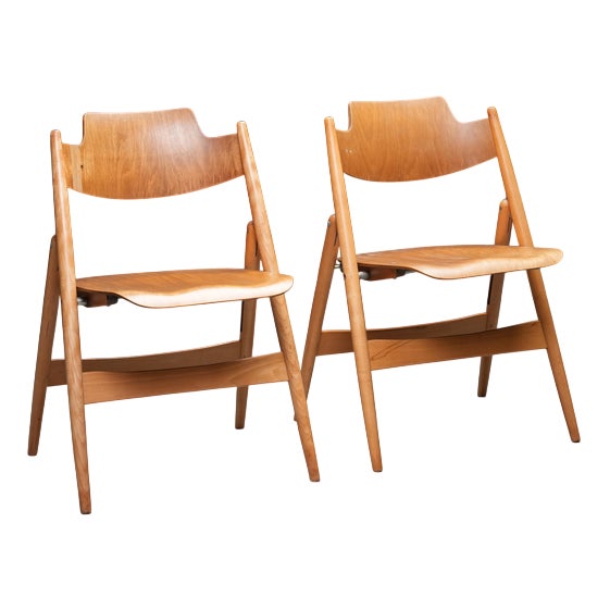 Folding Chairs in Beech and Metal attributed to Egon Eiermann, Germany, 1950s For Sale
