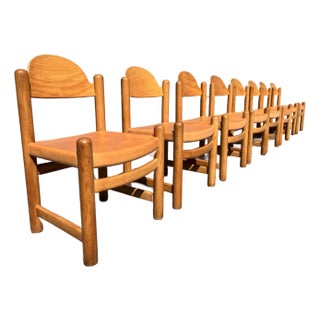 Set of Eight 1970s Birch and Leather Dining Chairs in the Style of Charlotte Perriand For Sale