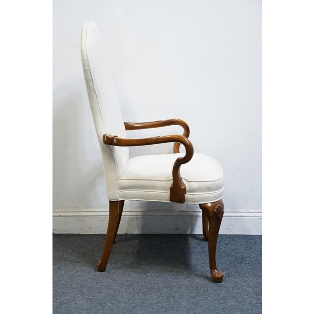 Wood High End Vintage Solid Cherry Traditional Georgian White Upholstered High Back Dining Arm Chair For Sale - Image 7 of 9