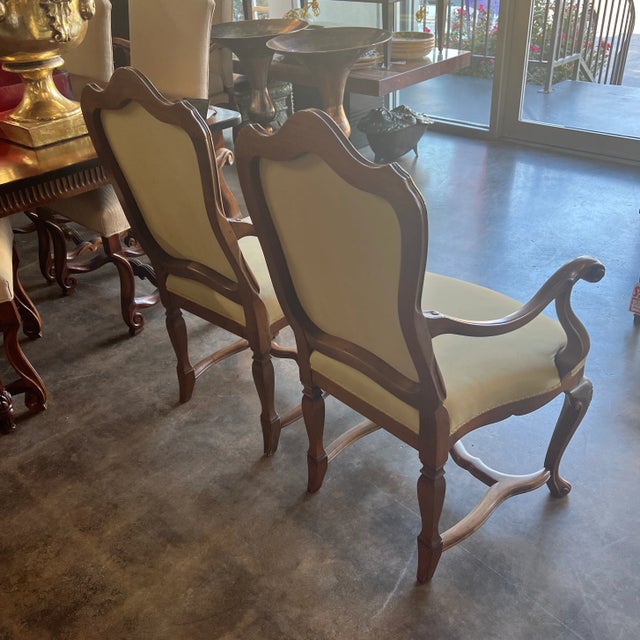 Traditional 1990s Pair of Italian Hand Carved Walnut Armchair With Muslin Fabric For Sale - Image 3 of 12