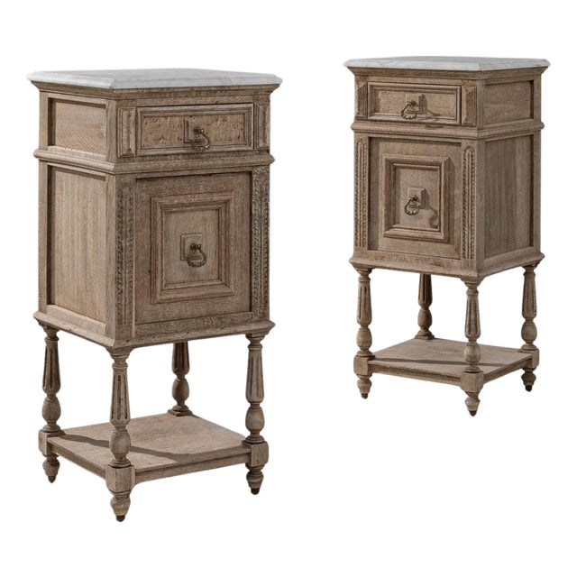 1890s French Louis XVI Bedside Tables With Marble Tops - A Pair For Sale