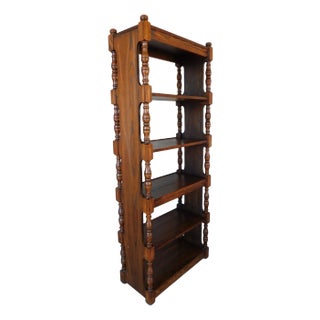 Vintage Oak Turned Column Sides Open Bookshelf 30"w X 74"h ( B ) For Sale