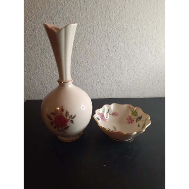 Ceramic 1960s Lenox Porcelain Floral Vase & Bowl Set of 2 For Sale - Image 7 of 7