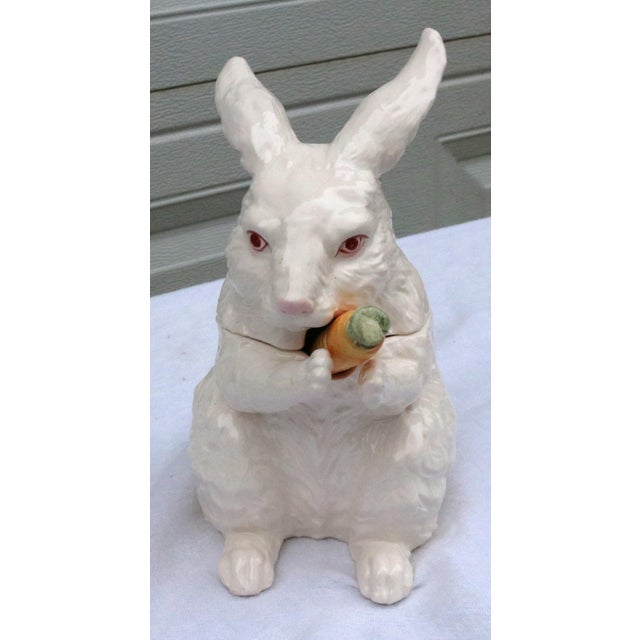 Lovely white rabbit condiment server with orange carrot spoon. I love the fine texture and detail of this server and the...