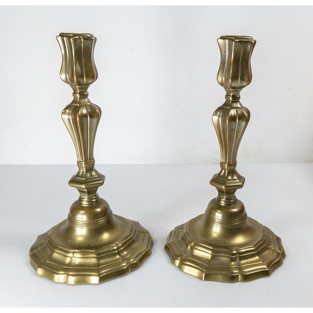 Metal 18th Century Pair of French Rococo Bronze Candlestick Candle Holders For Sale - Image 7 of 15