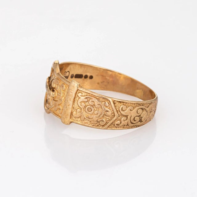 Vintage Buckle Ring 9k Yellow Gold Wide Band Estate Fine Jewellery size 10.5 For Sale - Image 4 of 7